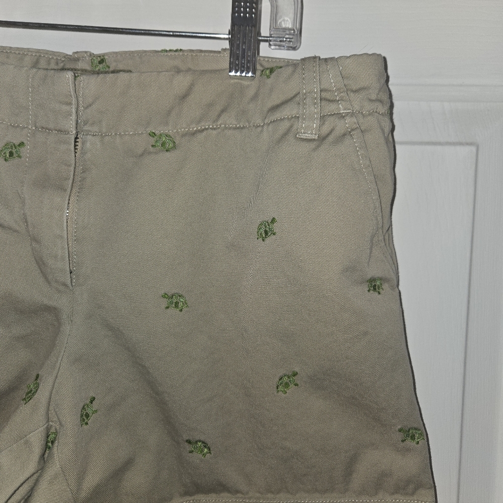 J. Crew Khaki Chino Shorts Beachy Turtle Embroidered Size 4 - Picture 2 of 9